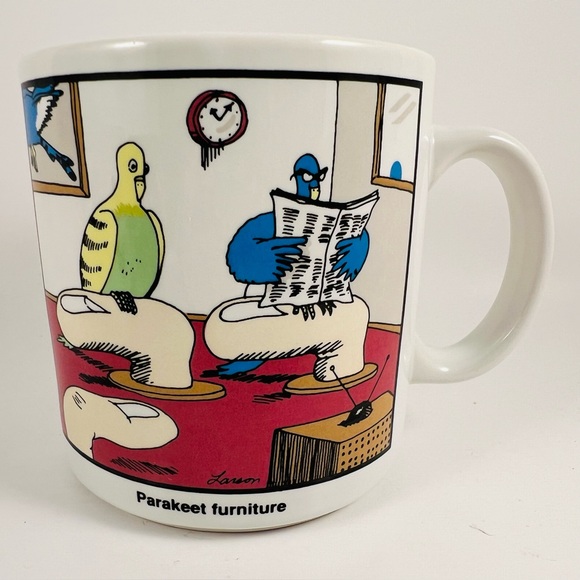 Vintage The Far Side Comics Parakeet Furniture 10 Oz Mug Gary Larson 1987 - Picture 1 of 9